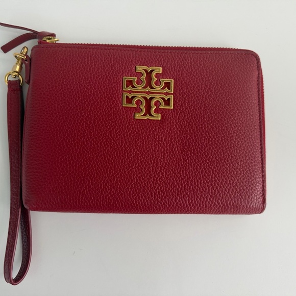 Tory Burch Handbags - Tory Burch Red Leather Logo Wristlet/Clutch — Gently Used